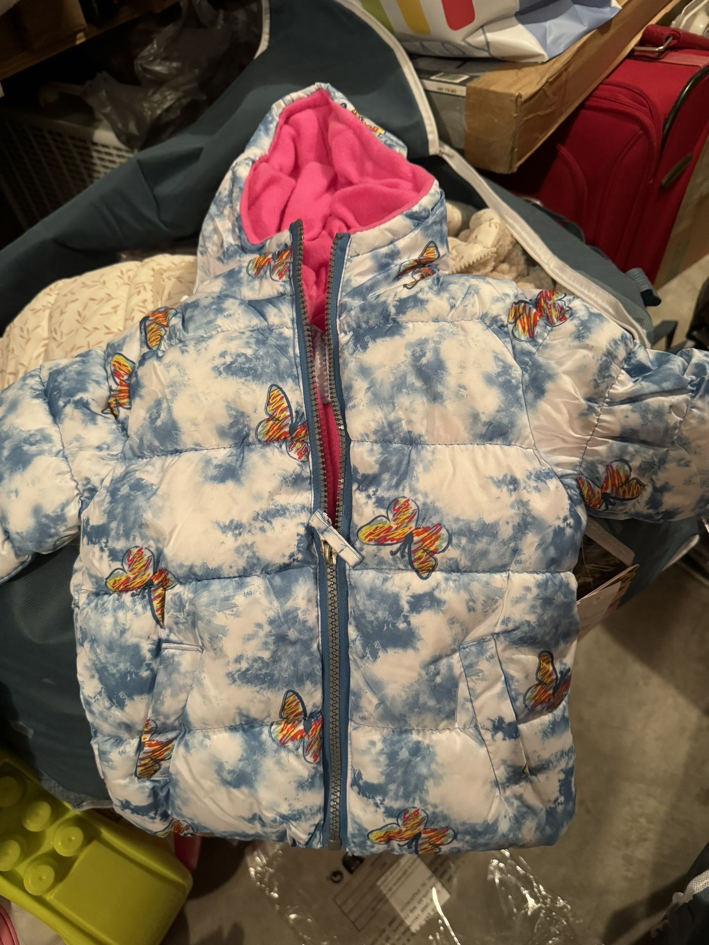 Nwt Baby Girl Butterfly Puffer Jacket Size 12 Months Pink Platinum