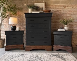 Bedroom Set – Tall Dresser & 2 Nightstands – Refinished Black & Wood