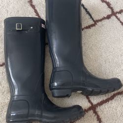 Hunter | Original Tall Gloss Navy Blue Rain Boots Size 6 (F) w/ Fleece Liners