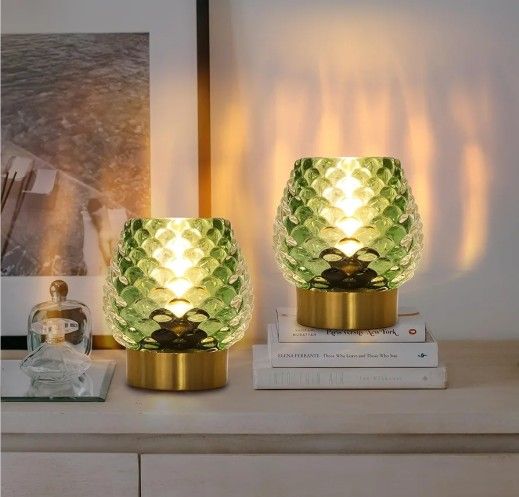 2-Pack Mini Small Lamps with Timer, Wireless Glass LED Lamp for Small Spaces, Decorative Lamp for Bedroom/Bathroom/Kitchen/Dining Room/Living Room, Gr