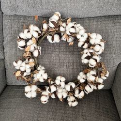 New! 24” Rustic Cotton Blossom Farmhouse Wreath
