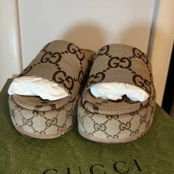 Gucci Macro GG Canvas Platform Slides 