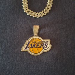 LA Lakers Iced Out Rhinestone Pendant Necklace
