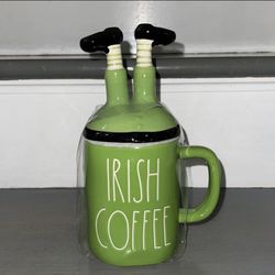 Rae Dunn “IRISH COFFEE” Green Mug With Leprechaun Legs Topper