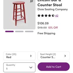 Pair Of Candy Apple Red Wooden Bar Height Stools:29” Very Good Condition 