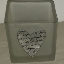 Silver Heart (Valentine) Embossed Square Glass Votive
