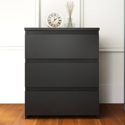 Modern Nightstand Bedside Table with 3 Drawers, End Table Sofa Side Table with Cut-Out Handle for Bedroom (1, Black)