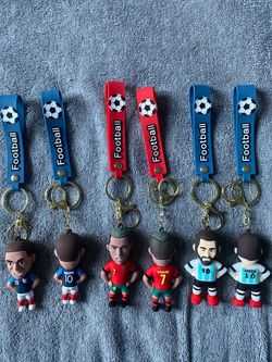 Ronaldo, messi, Mbappe football keychains