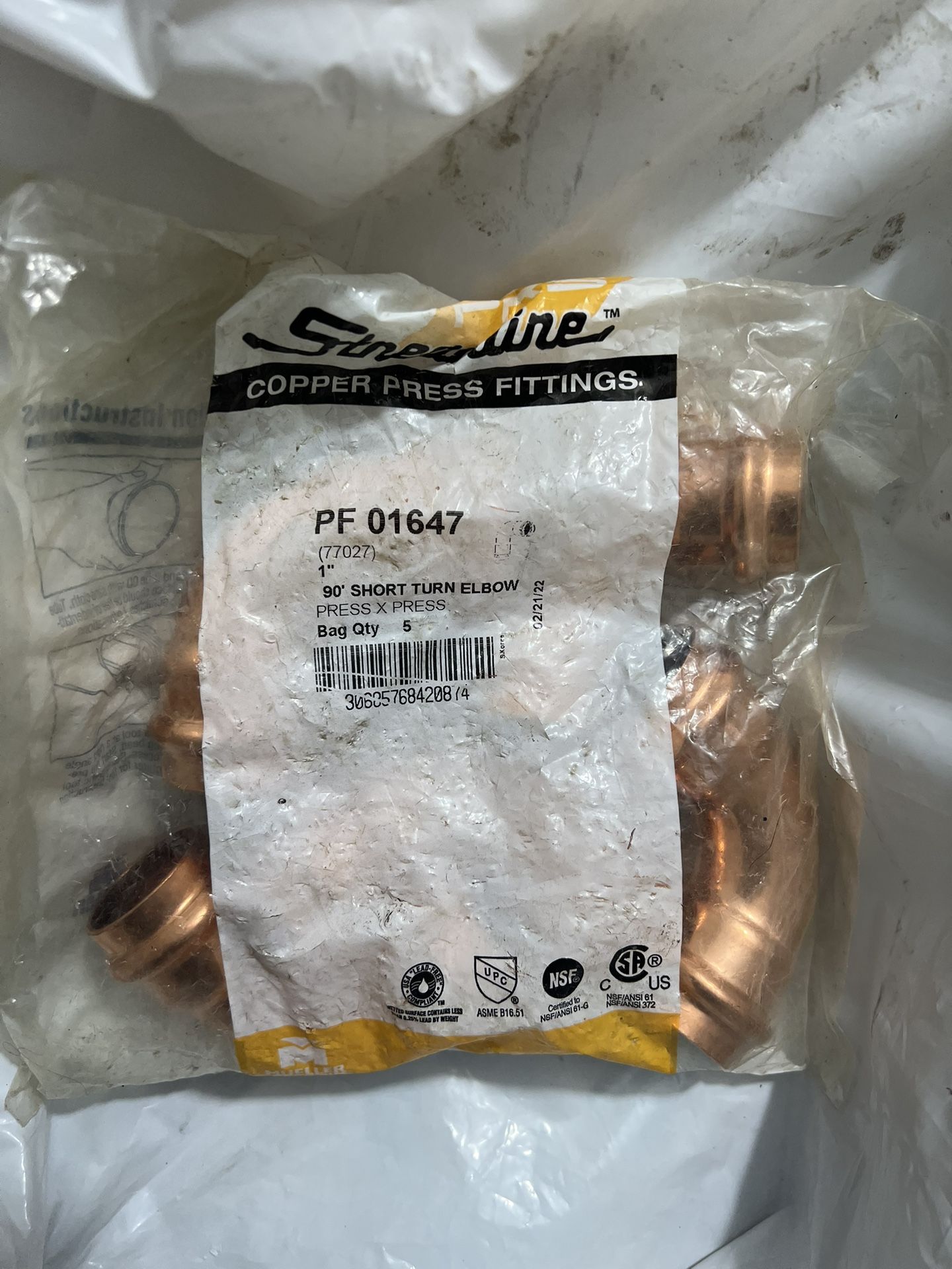 1” 90’ Short Turn Elbow Copper Press X Press Fitting Nuevos 3 Sets 5Pcs Cada Set