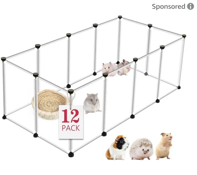 12 Panels Transparent Small Animals Playpen,48" x 24" x 16"