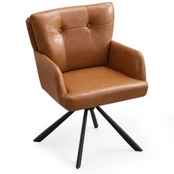 Dining Chair with Arms,Modern Upholstered Swivel Dining Room Chairs Comfy Accent Armchair with Mid Back, Desk Arm Chair for Kitchen/Living Room/Dining