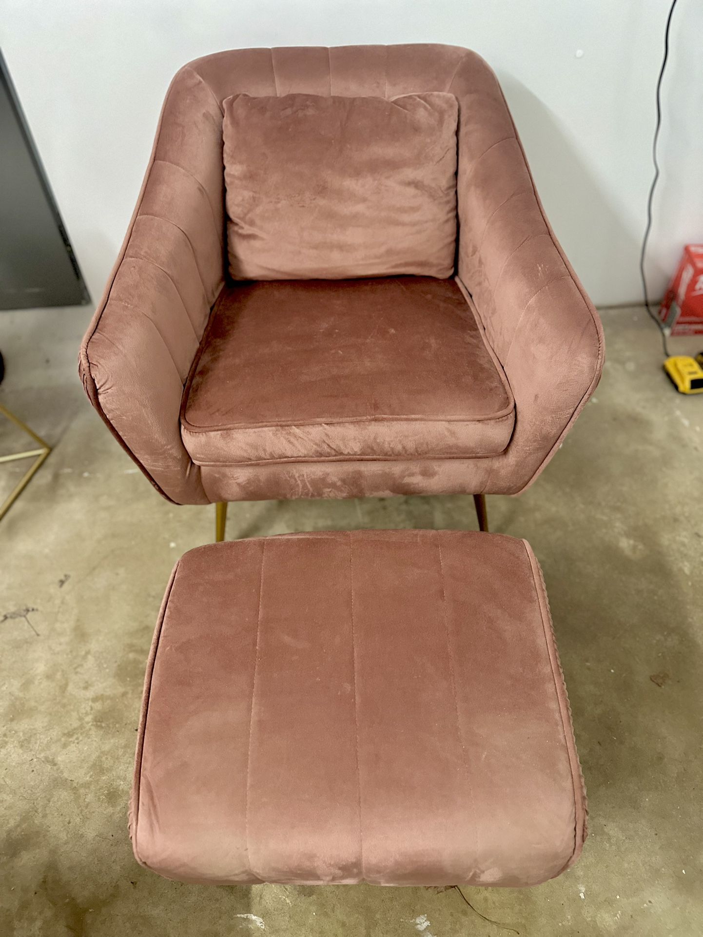 Pink Velvet Accent Chair With Ottoman
