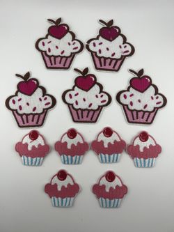Lot of 11 Iron-on Sew-on Patches Cupcake Birthday Goodie Bag Decor Pink Strawberry Cherry