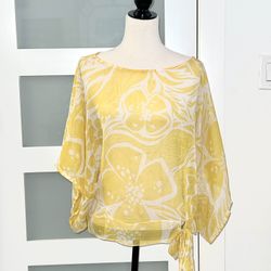 Caché yellow printed chiffon tunic size L