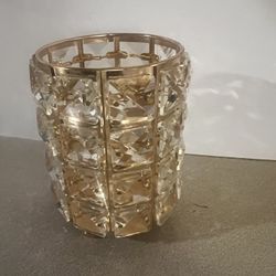 Candle Holder- Votive Candle Holder With Crystal Like Squares And Yellow Metal Frame