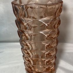 Vintage Luminarc Glass Vase Pink Geometric Chunky MCM 9.75" Made in France