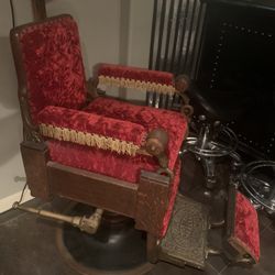 Antique Barber Chair And Back Bar