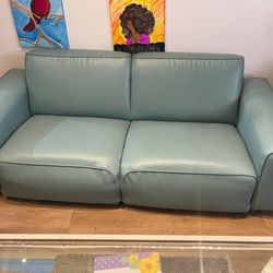 Blue Leather Look Sofa Love Seat Two Cushion IKEA Cost $1200