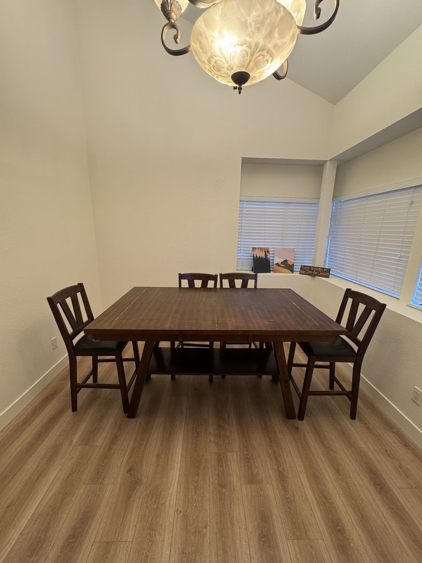 Counter Height Dining Table (Wood And Faux Leather)
