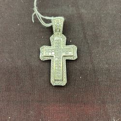 18k White Gold And Diamond Cross Pendant