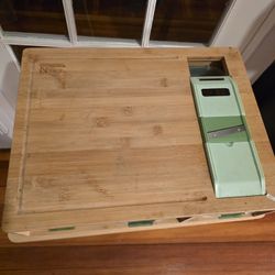 Bamboo Cutting Board w/ Built-In Slicer & Storage – Complete Set