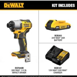 DeWalt 20 Volt Max Impact Driver With Battery And Charger