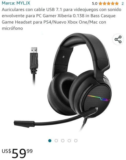 Auriculares con cable USB 7.1 para videojuegos con sonido envolvente para PC Gamer Xiberia 0.138 in Bass Casque Game Headset para PS4/Nuevo Xbox One/M