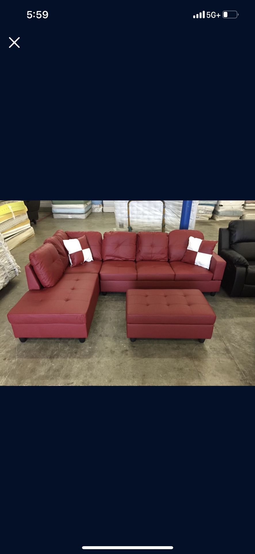 Red Leather Sectional Couch And Ottoman