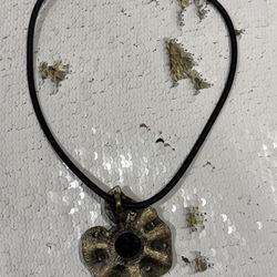 Black Choker Bronze Charm Necklace 