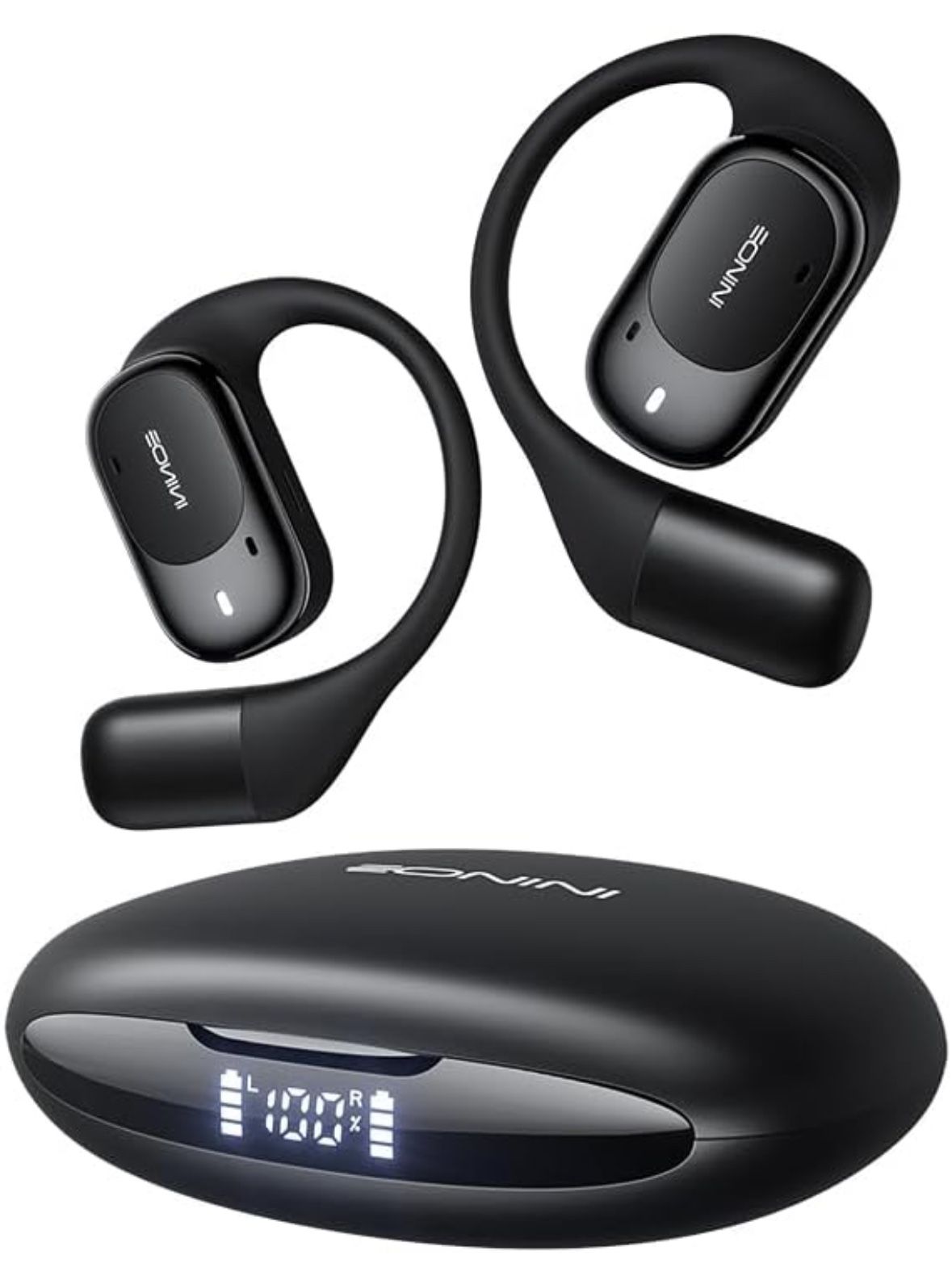 Open Ear Headphones Wireless Bluetooth Earbuds with Digital Display Charging Case Clear Calls w Siri Waterproof Sports Earphones AirPods New Workout