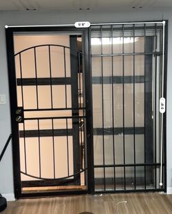 Heavy Duty Black Security Door & Side Panel – 5’8” Wide x 5’8” Tall – Perfect for Patio, Back Door, or Entryway