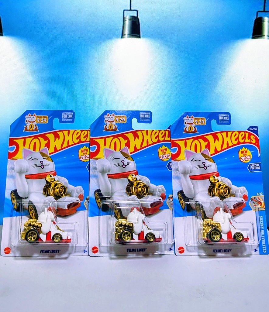 2025 Hot Wheels Feline Lucky Cat Maneki-Neko Celebration Racers N Case Lot Of 3