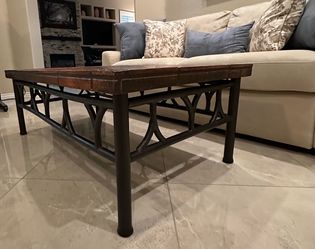 Gorgeous Rectangular Iron Base Coffee Table with Slate Top