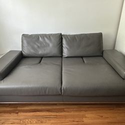 Modern Gray Leather Sofa – 80” Length (Adjustable Positions)