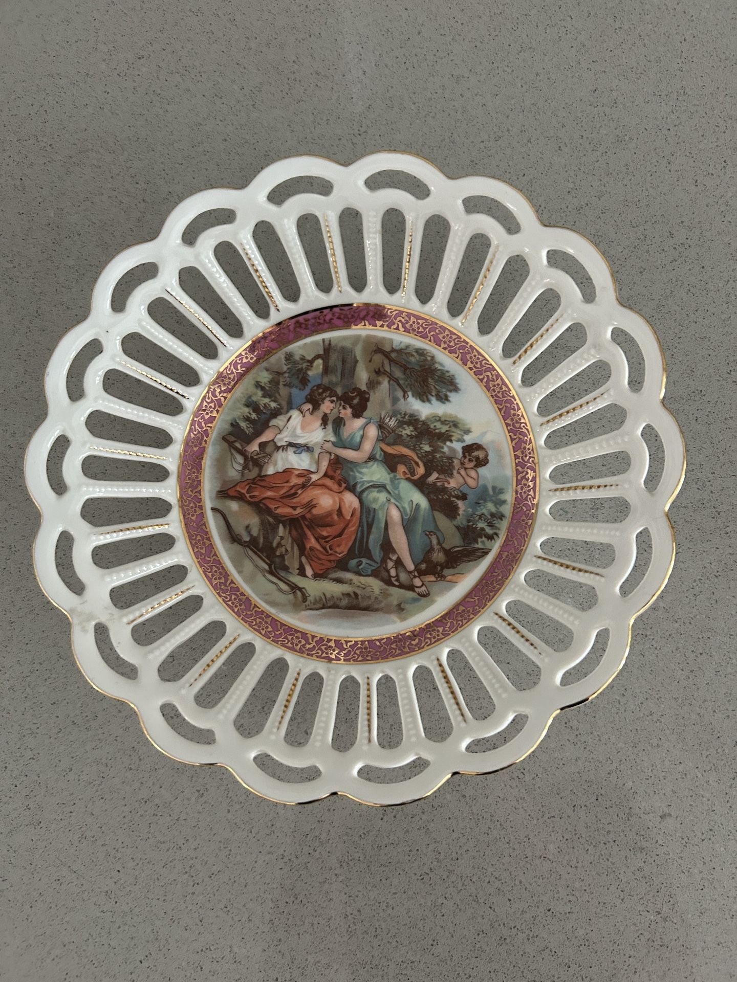 Antique PM 22 K Gold Trim Porcelain Dish With Crown Mark PM Number 23