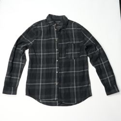 Cotton On Men’s S Black Gray Plaid Flannel Long Sleeve Button-Up Shirt
