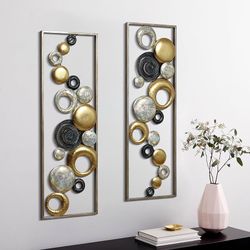 LuxenHome Metal Wall Art, 36" Modern Abstract Metal Wall Decor 2PCS Wall Decor Living Room with Frame, Wall Hanging Sculptures Suit for Home, Bedroom,