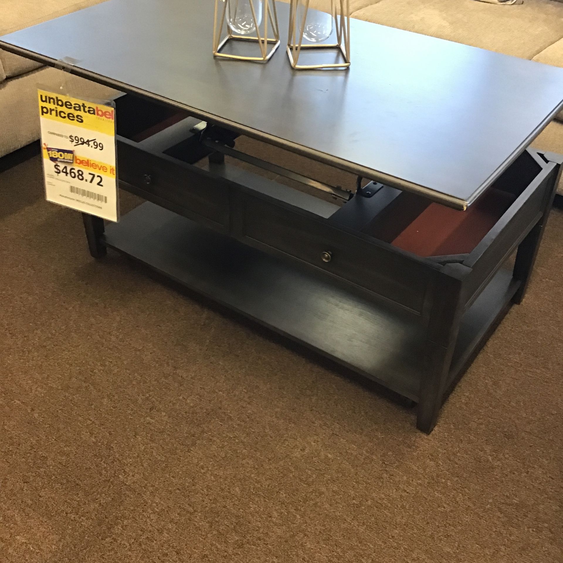 Dark Gray Lift Top Coffee Table And 2 End Tables