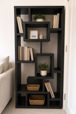 Modern Black Geometric Bookcase / Display Shelf