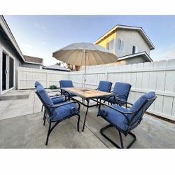 6 patio chairs with cushions , table NOT included,