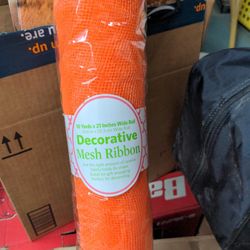 Orange Roll Of Decorative Mesh Ribbon/Tulle