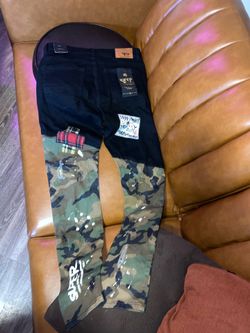 Kleep half camo/black denim distressed skinny jeans size 32/32