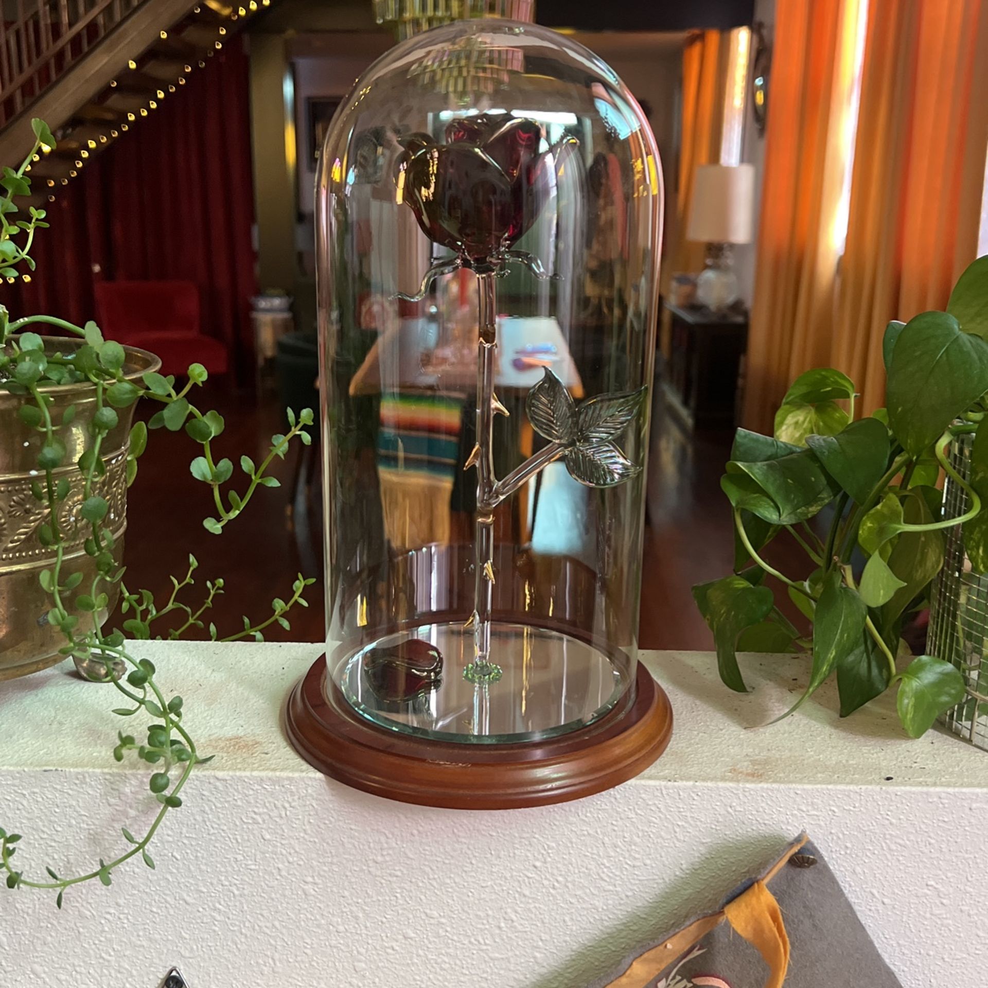 Disney Beauty & the Beast Blown Glass Rose Art