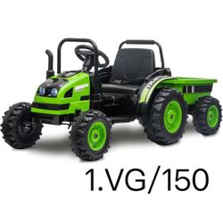 Kids Ride On Tractor with Trailer, 12V Battery Powered Electric Tractor with Remote Control, Music, USB, Led Lights, Audio, Safety Belt, 35W Dual Moto