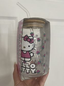 Hello Kitty Glass Cup With Straw