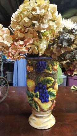 Beautiful vase, cream, green, blue, yellow, RED, taupe