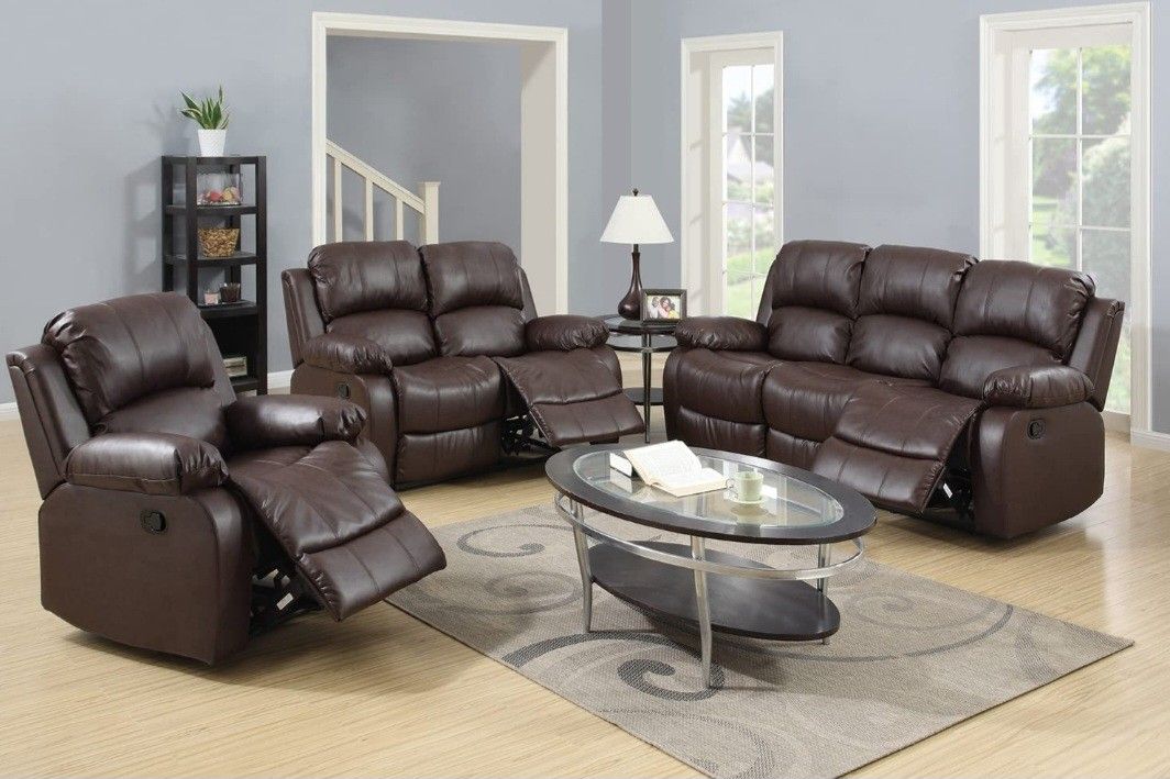 New Reclining Set 3pc. On Brown Faux Leather