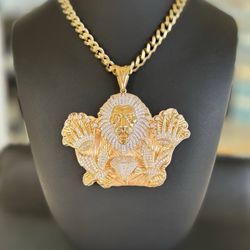 10k solid yellow gold Moissanite Lion King Crown Big Boy Pendant Charm