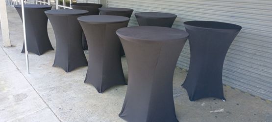 30" Cocktail Tables, Spandex Tablecloths, Bar Stools, Tent  RT Only