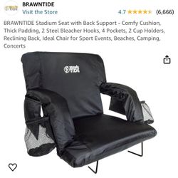 BRAWNTIDE Stadium Seat with Back Support - Comfy Cushion, Thick Padding, 2 Steel Bleacher Hooks, 4 Pockets, 2 Cup Holders, Reclining Back, Ideal Chair